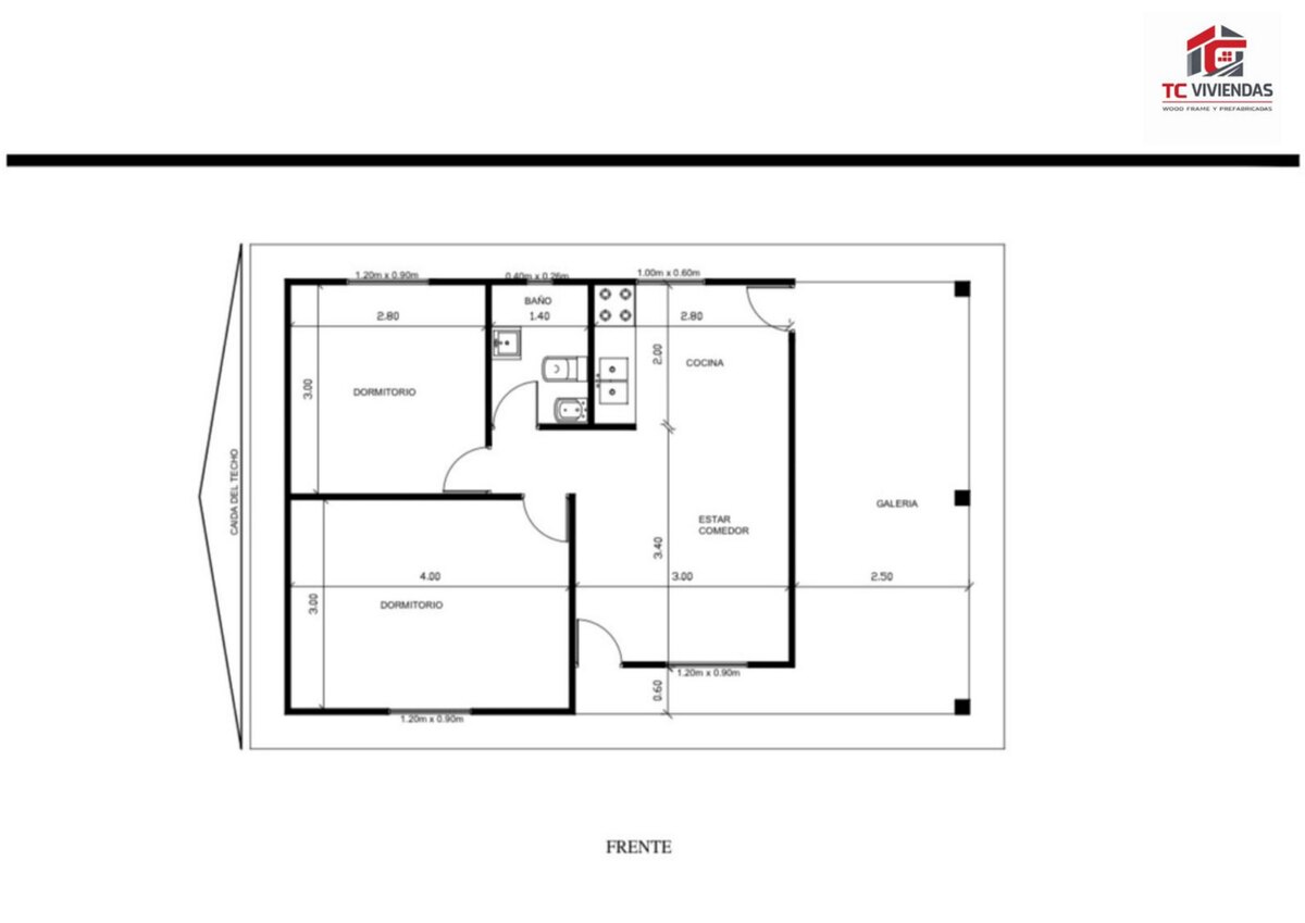 Plano referencial de vivienda de dos dormitorios